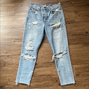 Grlfrnd Karolina Distressed Blue Straight Leg Jeans